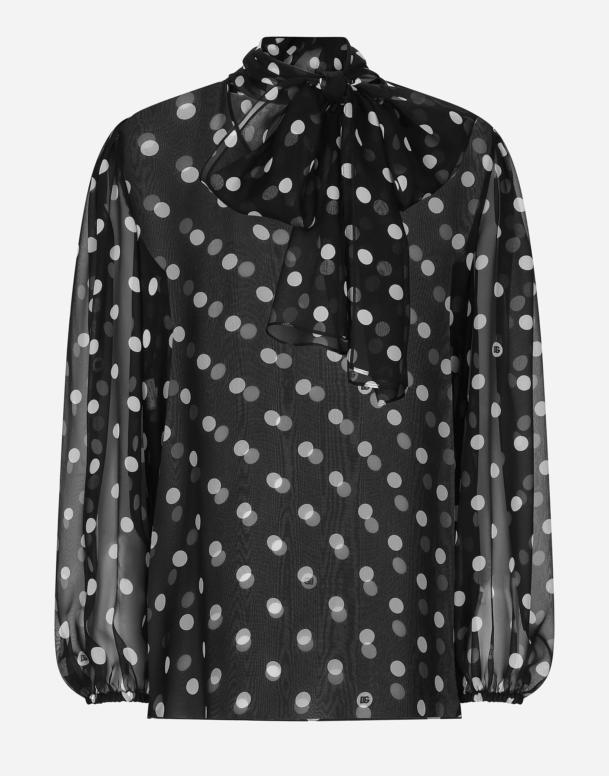 Chiffon pussy bow blouse with polka dot print in Print for Women Dolce Gabbana