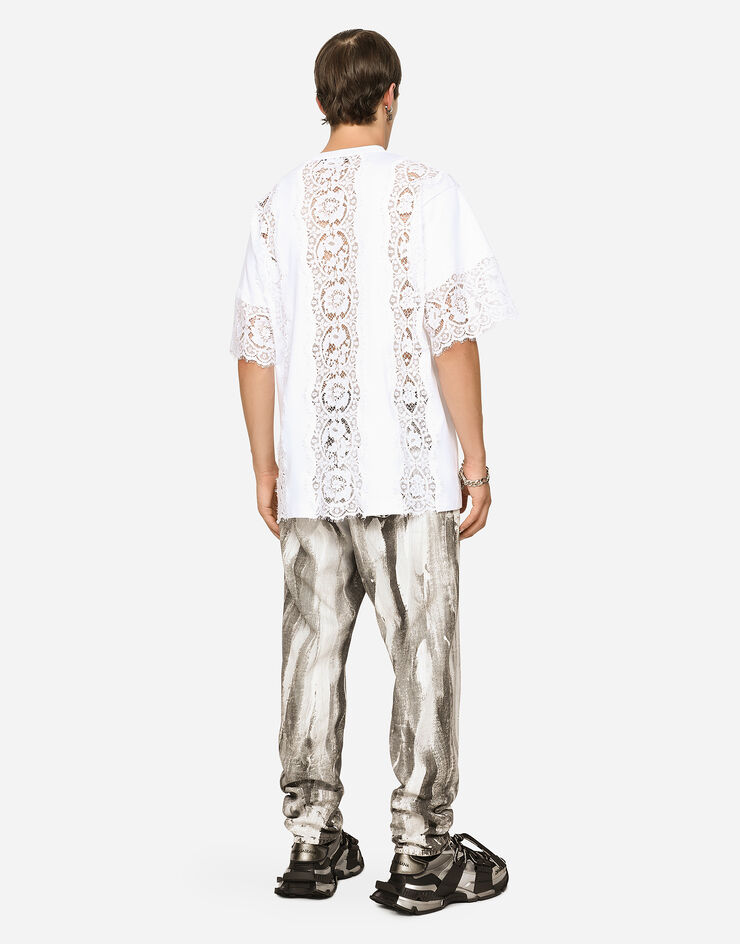 Dolce & Gabbana Short-sleeved T-shirt with lace inserts White G8NM5ZHU7H8