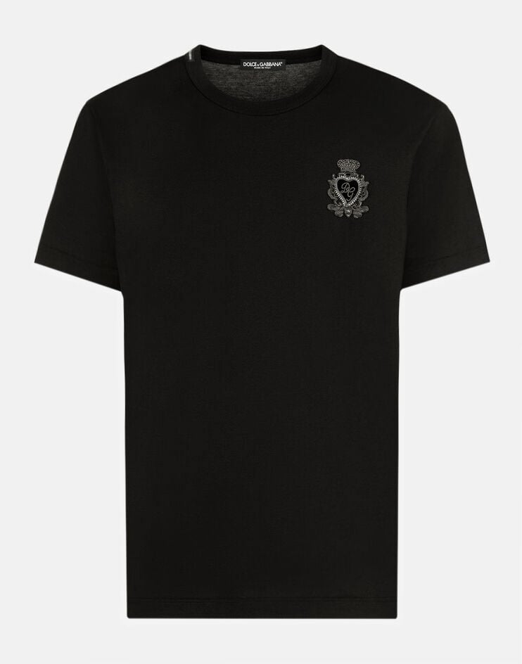 Dolce & Gabbana Cotton t-shirt with heraldic patch Black F9O24ZFU7DU
