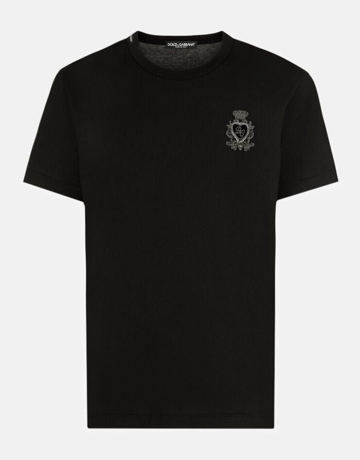 Dolce & Gabbana Camiseta de algodón con parche heráldico Negro G8KBAZG7VKV