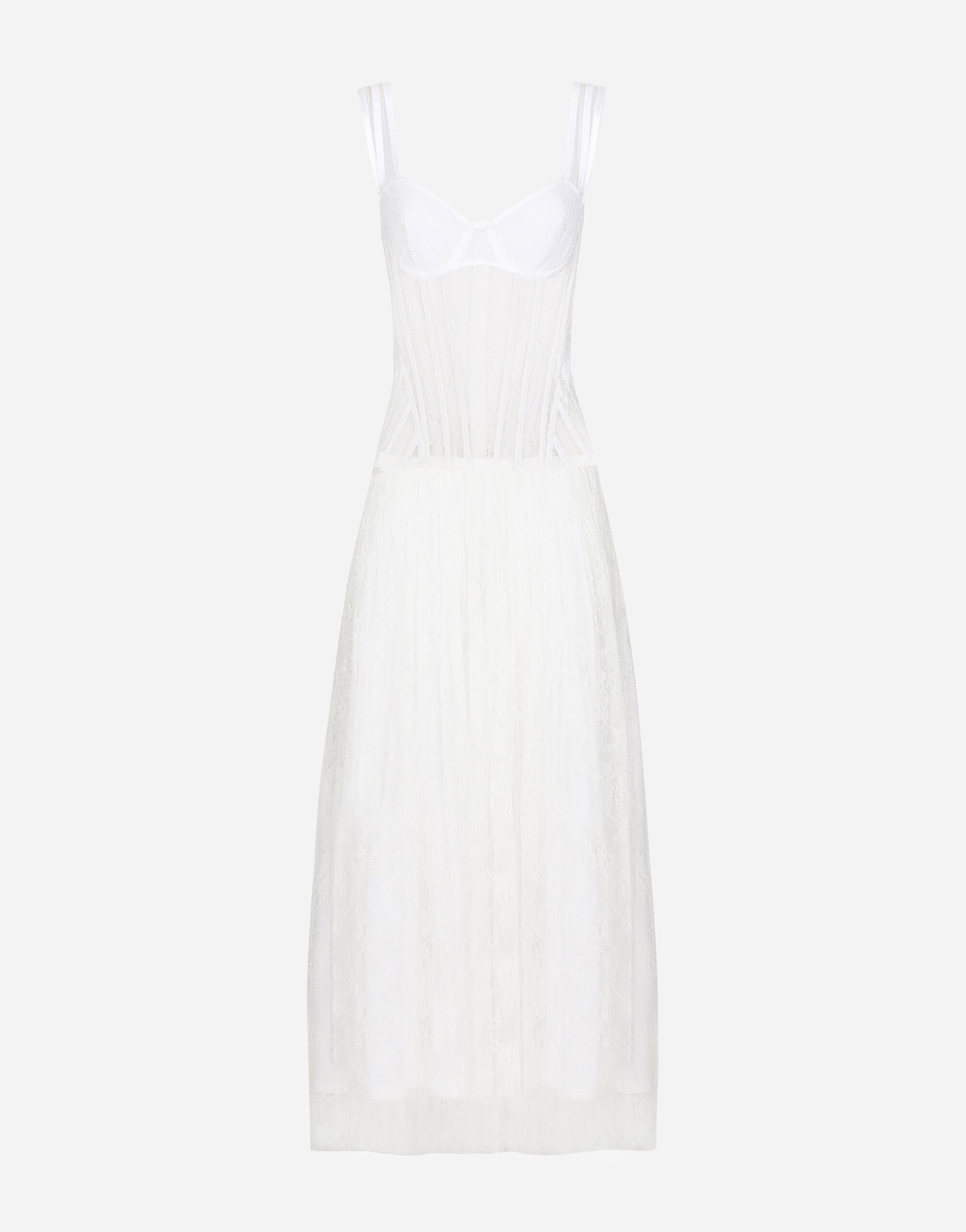 Dolce&Gabbana Langes Kleid aus Spitze mit Bustier-Details Schwarz F6DDXTGDB0R