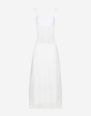 Dolce&Gabbana Langes Kleid aus Spitze mit Bustier-Details Schwarz F6DDXTGDB0R