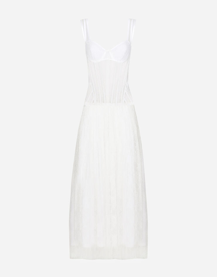 Dolce & Gabbana Long lace dress with corset detailing White F6JHBTILMAP