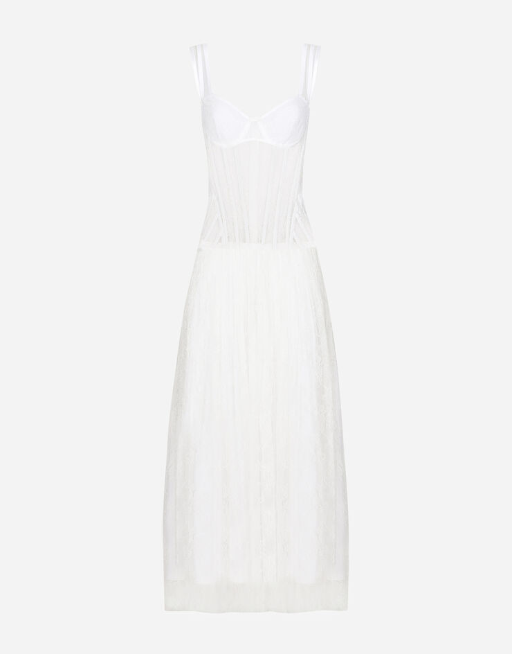 Dolce & Gabbana Langes Kleid aus Spitze mit Bustier-Details White F6JHBTILMAP