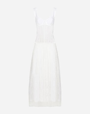 Dolce & Gabbana Langes Kleid aus Spitze mit Bustier-Details Rosa FXT04TJBSHX