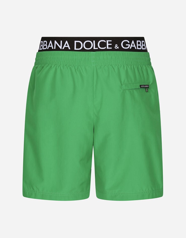Dolce & Gabbana Boxer da mare medio con banda logata Green M4E71TFUSFW