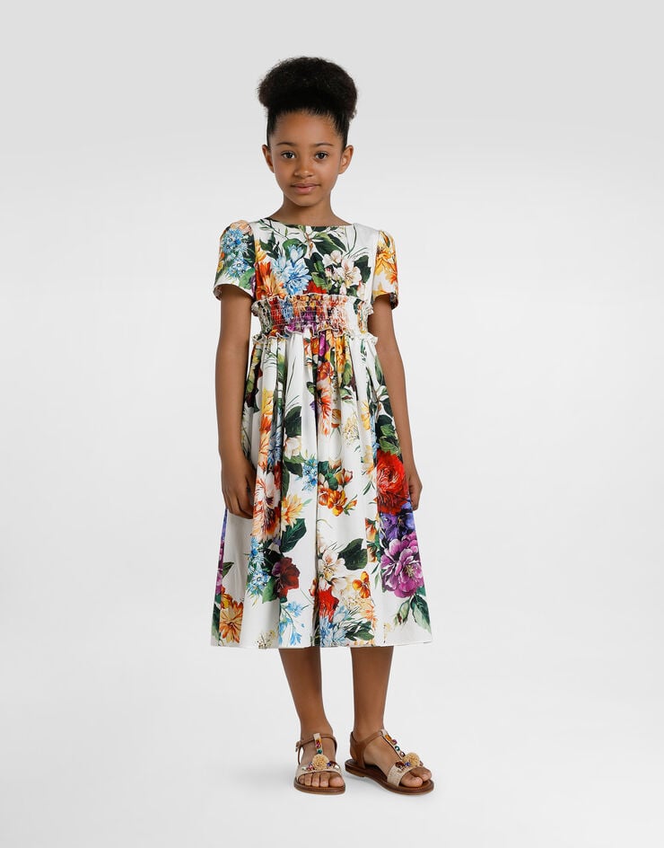 Dolce & Gabbana Flower-print short-sleeved poplin dress Print L53DU2HS5TV