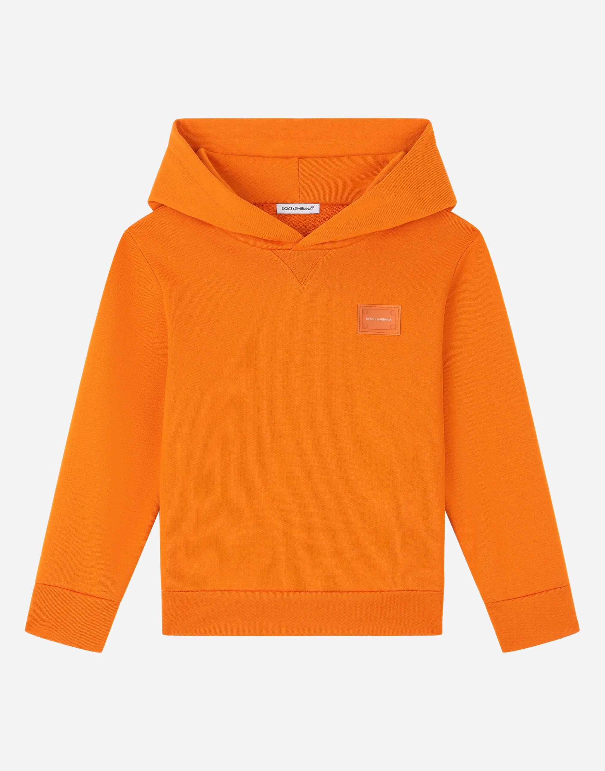 Dolce & Gabbana Jersey hoodie with logo plate Orange L4JTEYG7L6N