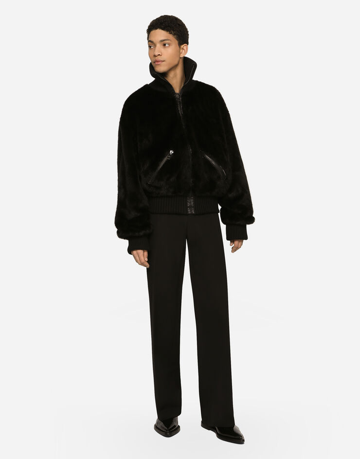 Dolce&Gabbana Faux fur jacket with logo tag Black G9YL1TGG889
