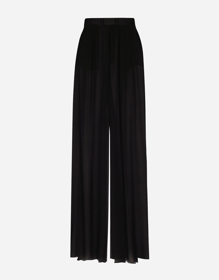 Dolce&Gabbana Hose mit weitem Bein aus Seidenchiffon Schwarz FTC0WTFUAA1