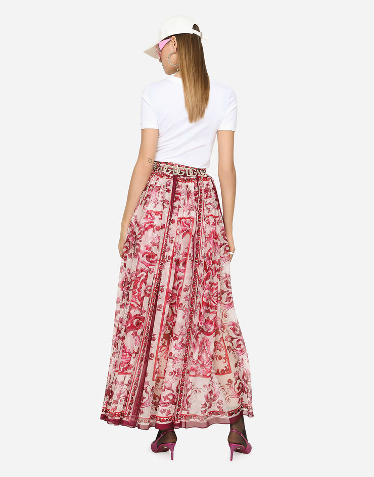 Dolce&Gabbana Long Majolica-print chiffon skirt Multicolor F4CHKTHI1BT