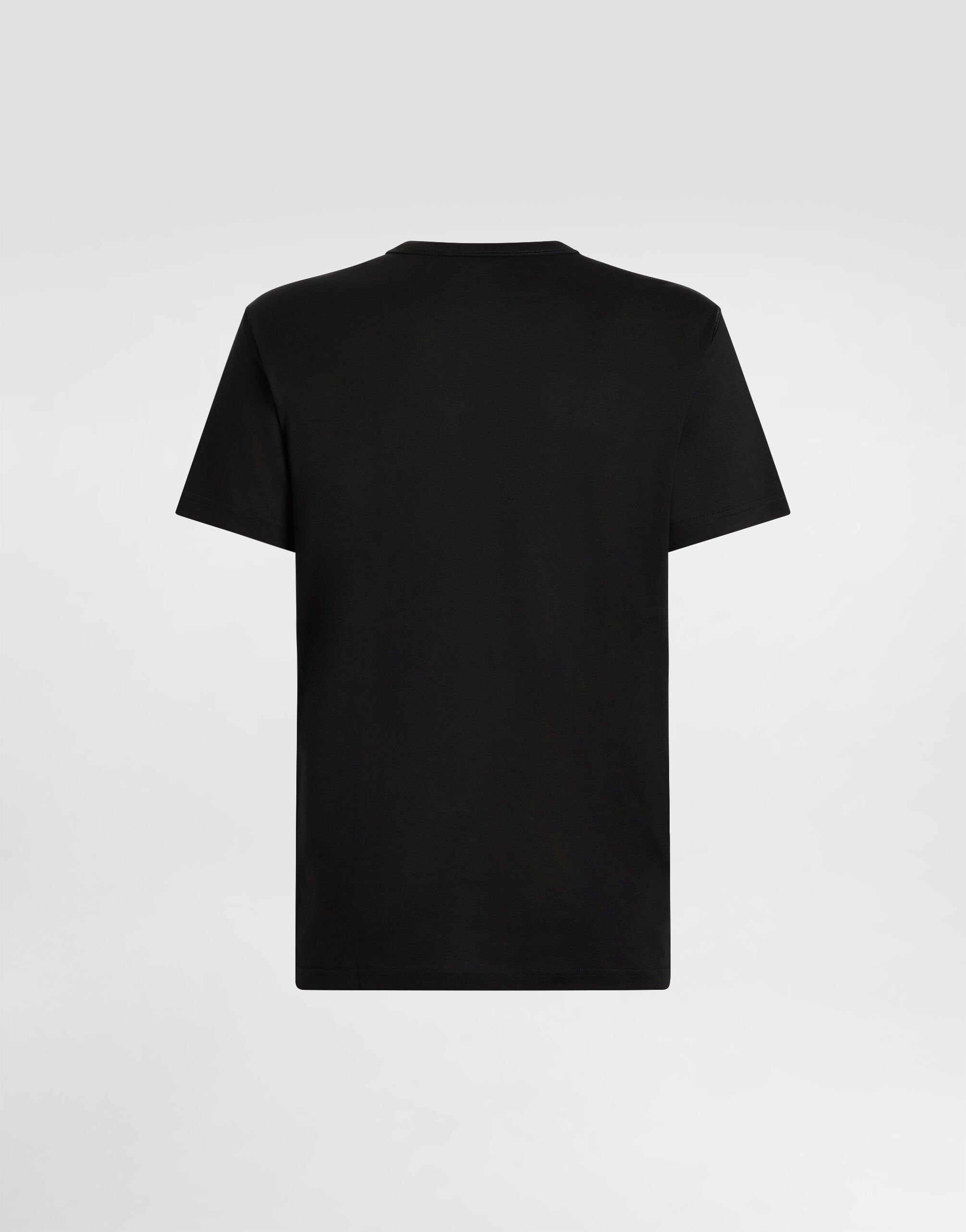 Cotton V-neck T-shirt with branded tag in Blue for Men