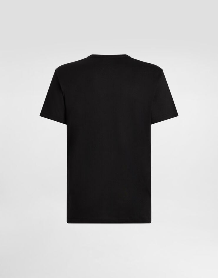 Dolce & Gabbana Cotton V-neck T-shirt with branded tag Blue G8PT2TG7F2I