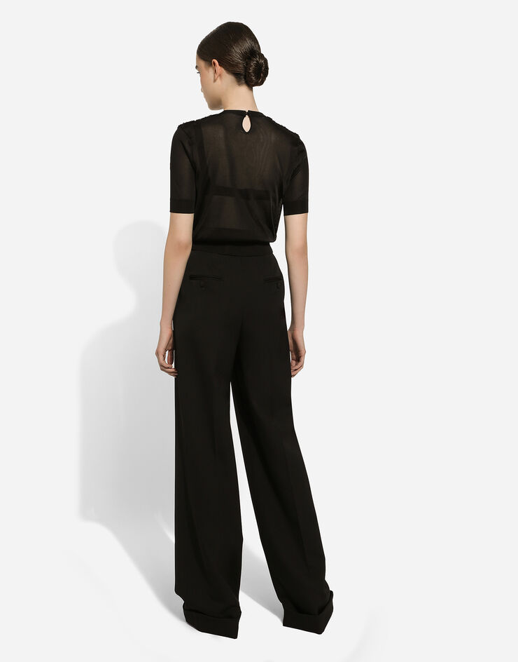 Dolce & Gabbana Pantalón acampanado en paño de lana Negro FTBMPTFU21E