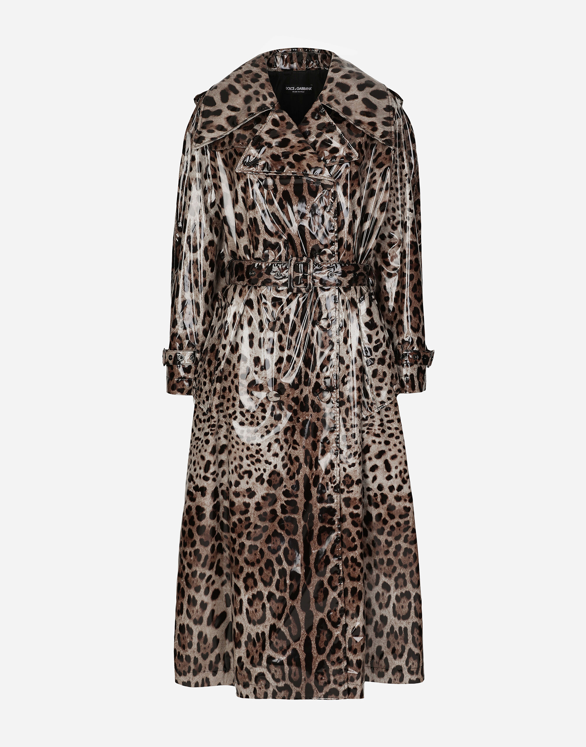Dolce & Gabbana Leopard-print coated satin trench coat Black F0D1OTFUMG9