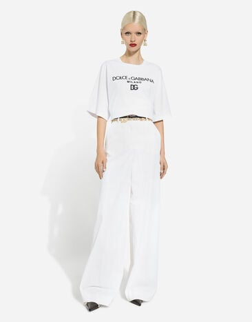 Dolce & Gabbana Pantalon flare en gabardine de coton Blanc FTC0VTFUFJR