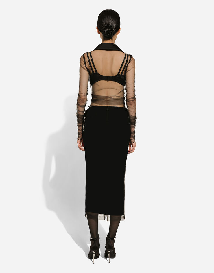 Dolce & Gabbana Tulle pencil skirt with slit Black F4CT6THLMLQ