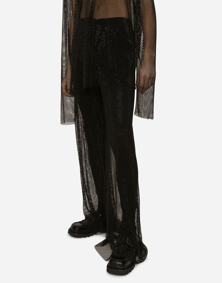 Dolce&Gabbana Wide-leg mesh pants with crystals Black GZ4AATFLSG9