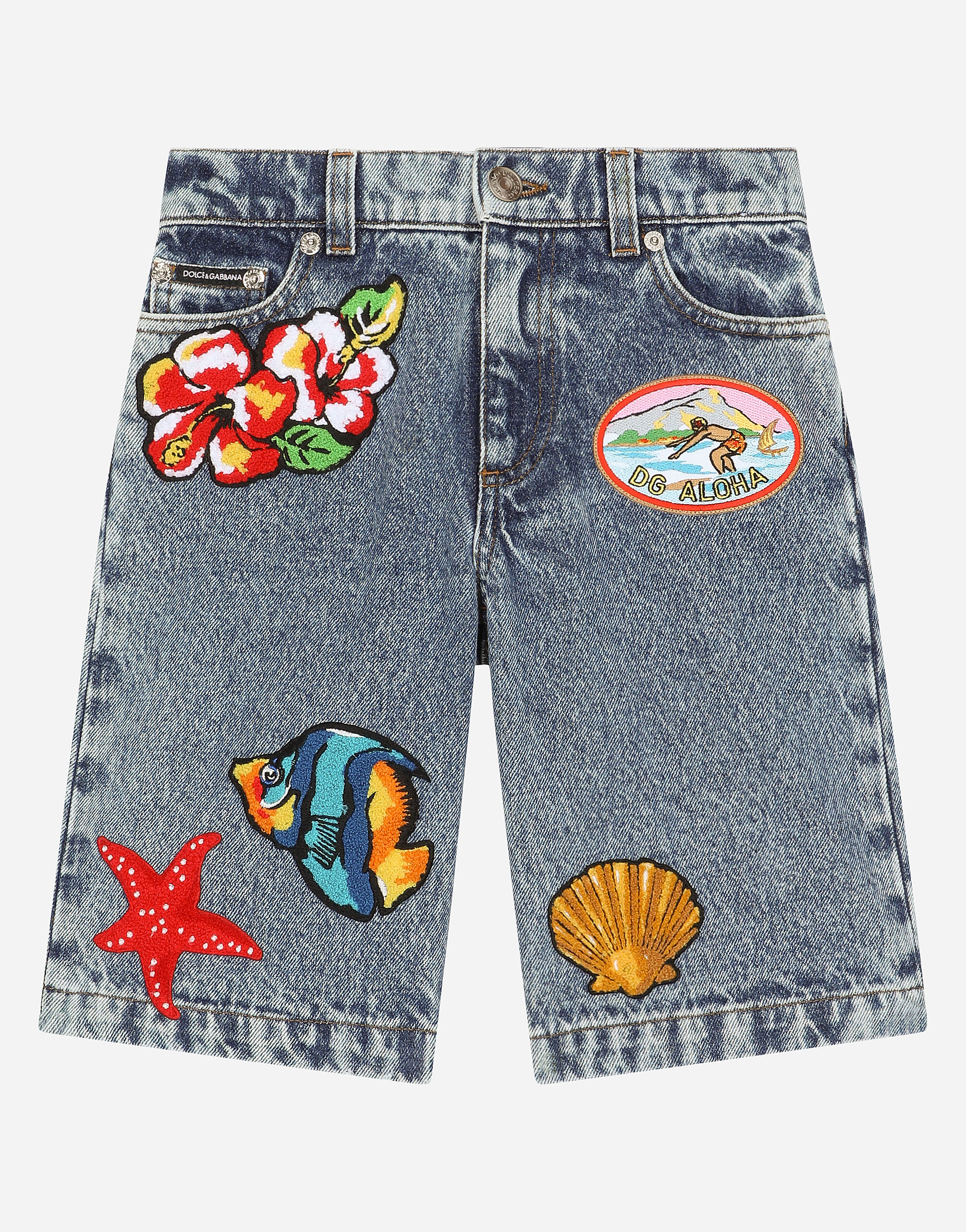Dolce & Gabbana 5-pocket denim shorts with patch Print L4JQS3HS7NJ