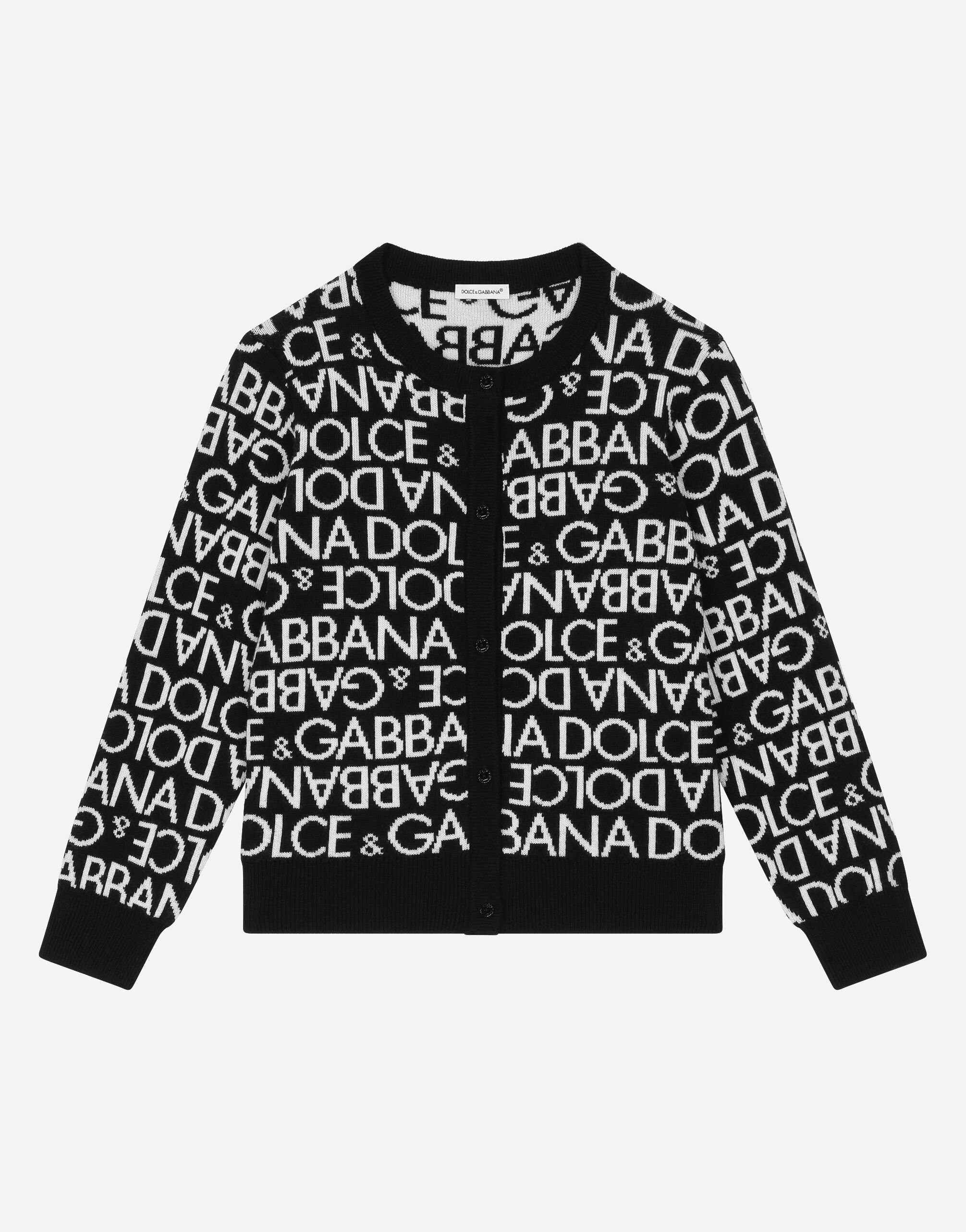 Dolce&Gabbana Knit cardigan with all-over jacquard logo Multicolor L5KWJ6JCVQ2