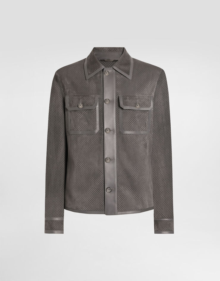 Dolce & Gabbana Jacke aus Lammleder mit Lochmuster Grau G9BOOLGJ477