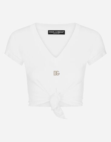 Dolce&Gabbana Jersey T-shirt with DG logo and knot detail Gold WNO4S2W1111
