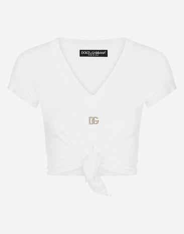 Dolce & Gabbana Jersey T-shirt with DG logo and knot detail Print F5R73THS5Q1