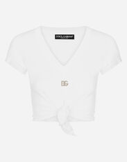 Dolce & Gabbana Jersey T-shirt with DG logo and knot detail Print F7W98THS5Q2