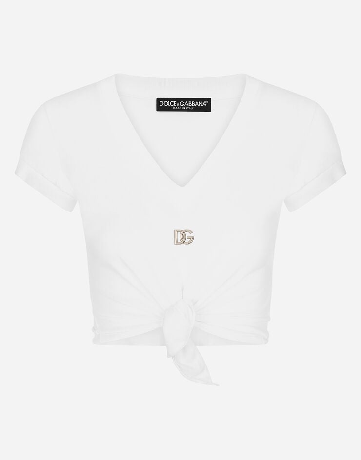 Dolce & Gabbana تيشيرت جيرسي بشعار DG وعقدة أبيض F8Q57ZG7EOW