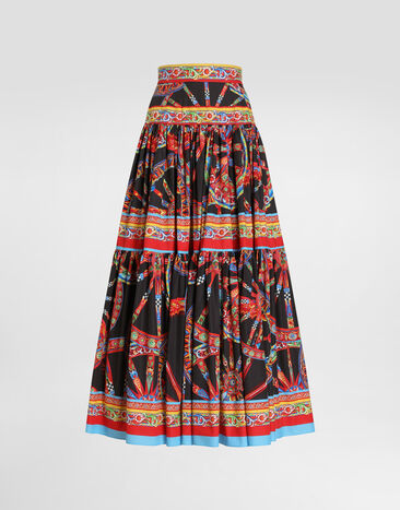 Dolce & Gabbana تنورة طويلة من بوبلين بطبعة كارّيتّو Multicolor F4CELTGDDTF