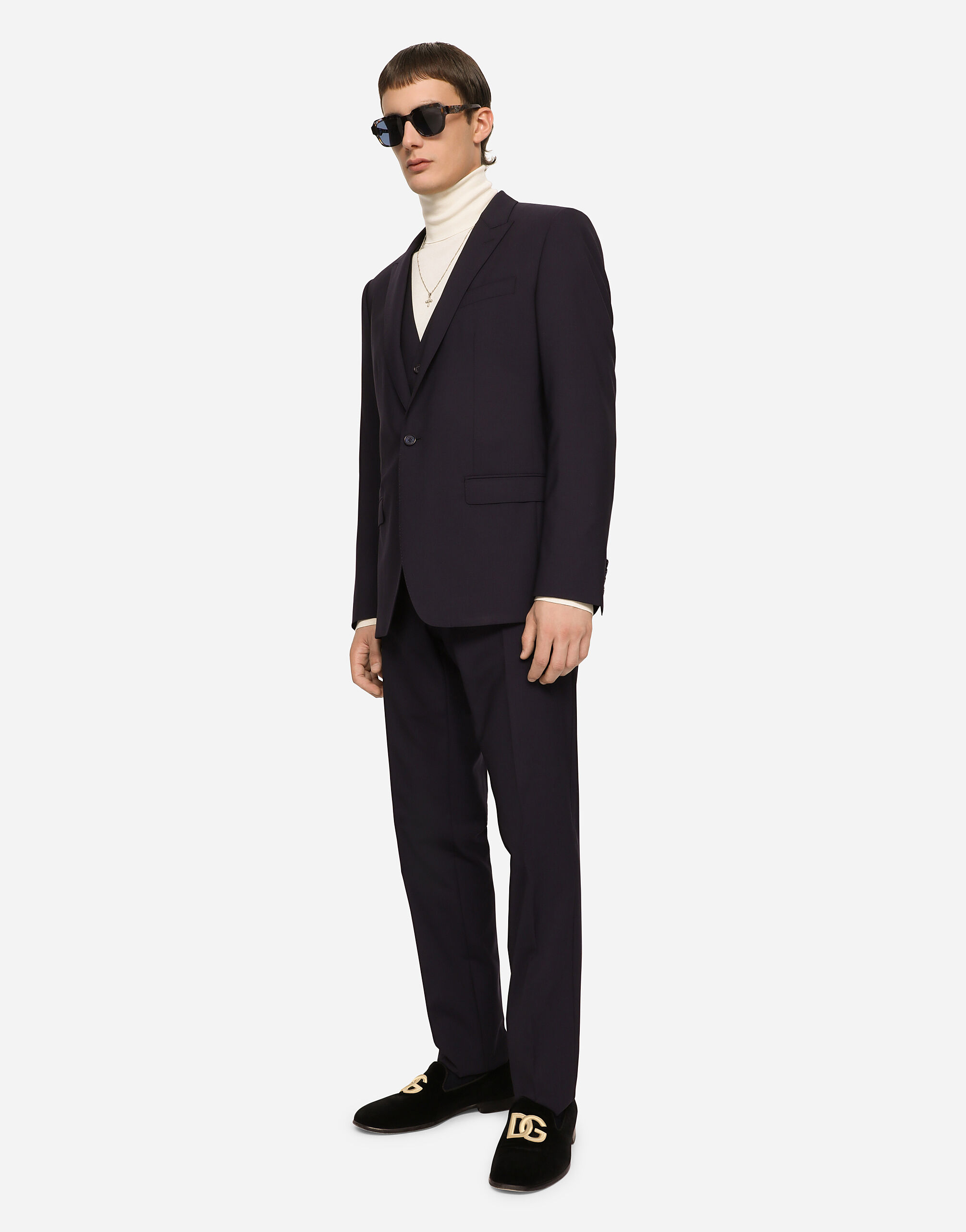 Stretch wool three piece Martini fit suit in Blue for Men