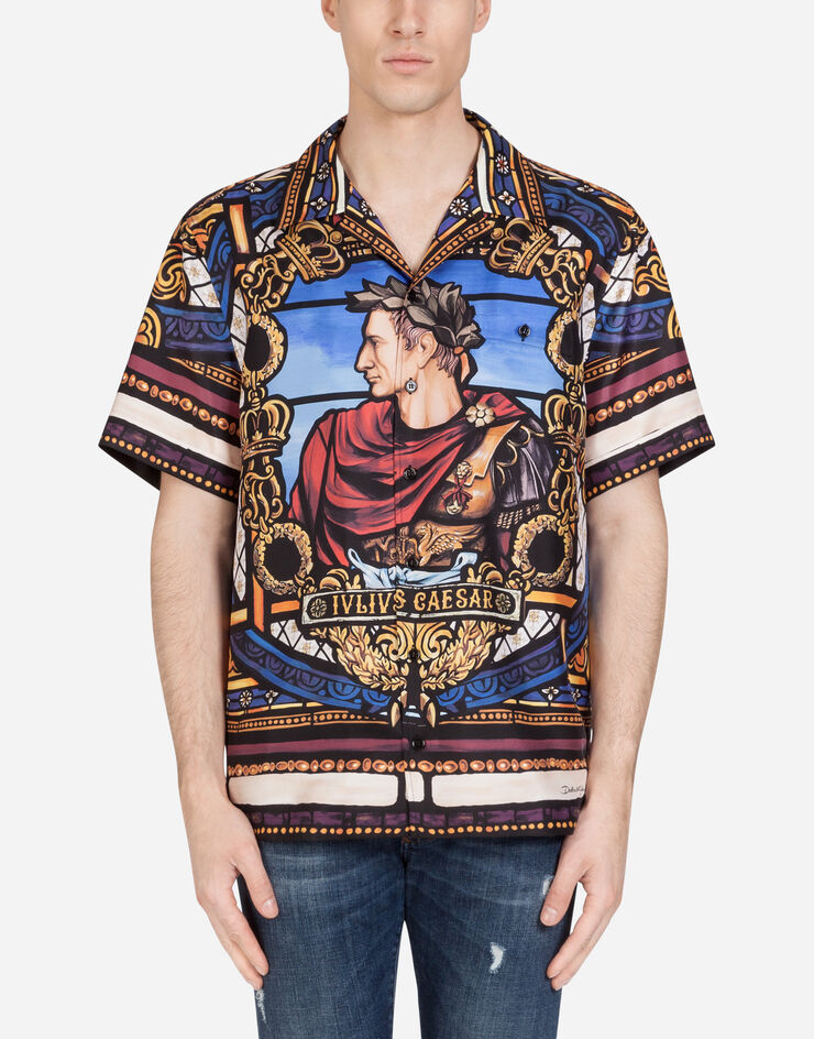Dolce & Gabbana SILK HAWAII SHIRT WITH JULIUS CESAR PRINT MULTICOLORE G5FX9TFI1K5