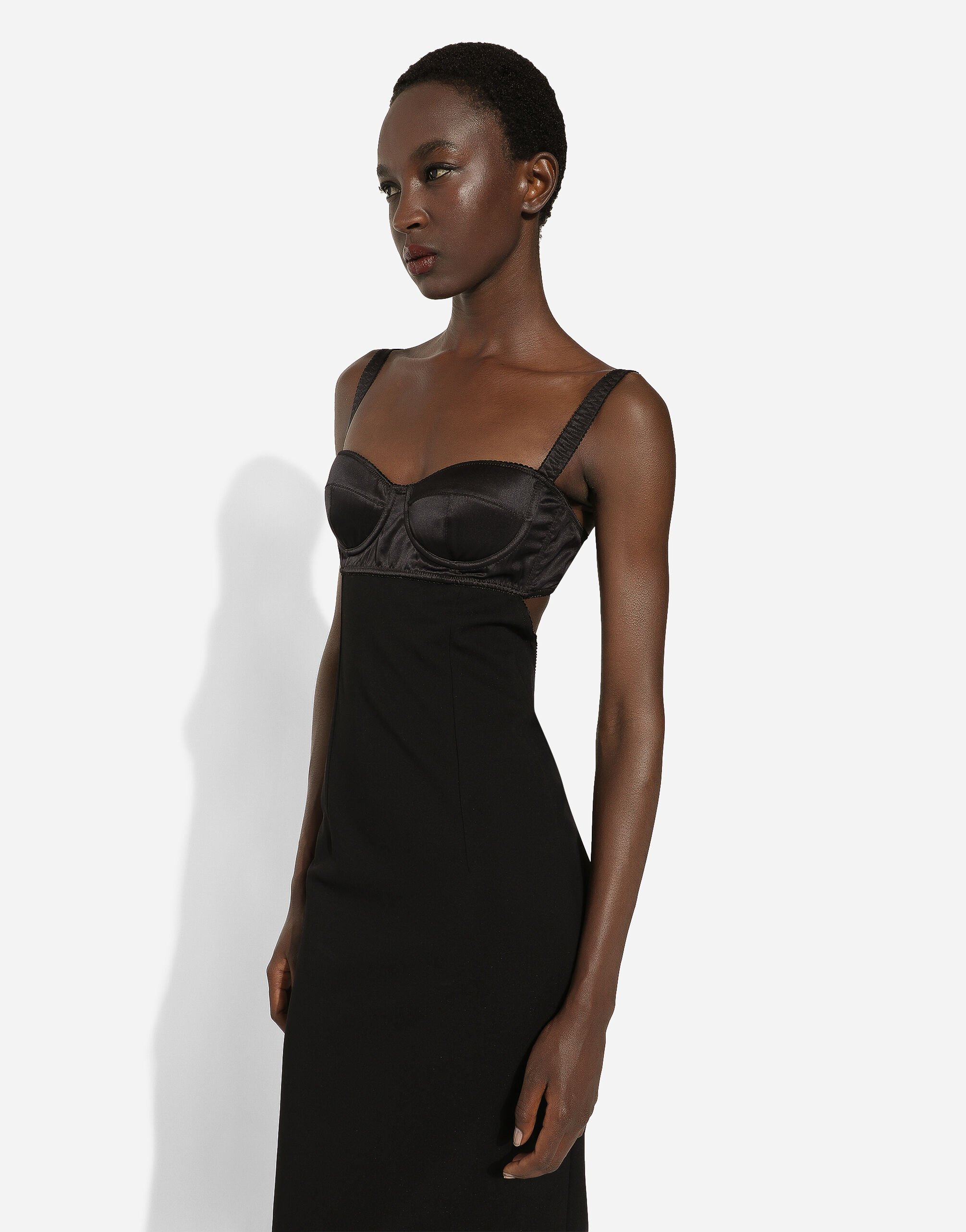 Jersey midi dress with corset style bra top in Black for