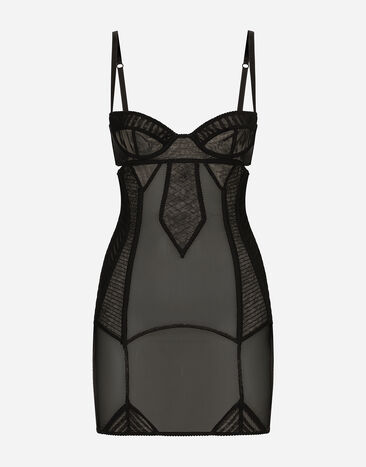 Dolce & Gabbana Miniabito in tulle con dettagli corsetteria Nero F6JFFTMLRAB