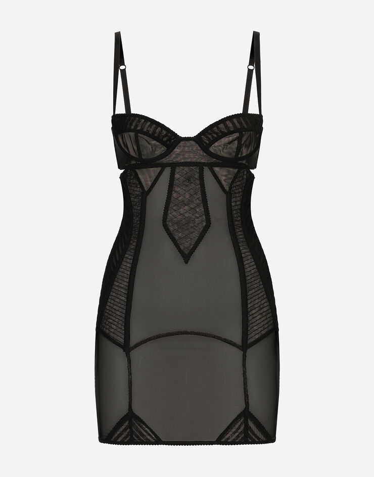 Dolce & Gabbana Miniabito in tulle con dettagli corsetteria Nero F6JAZTFLRDA