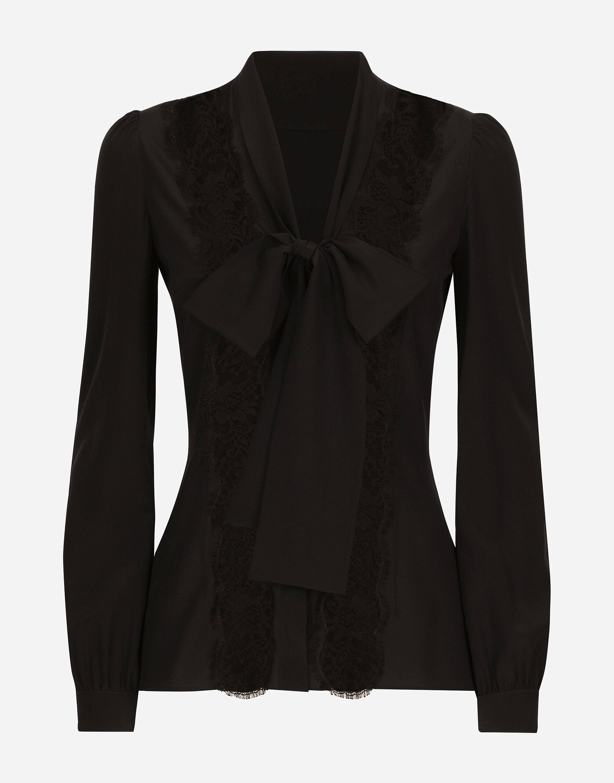 Dolce & Gabbana Camisa de seda con aplicación de encaje Negro F761RTFJTBR