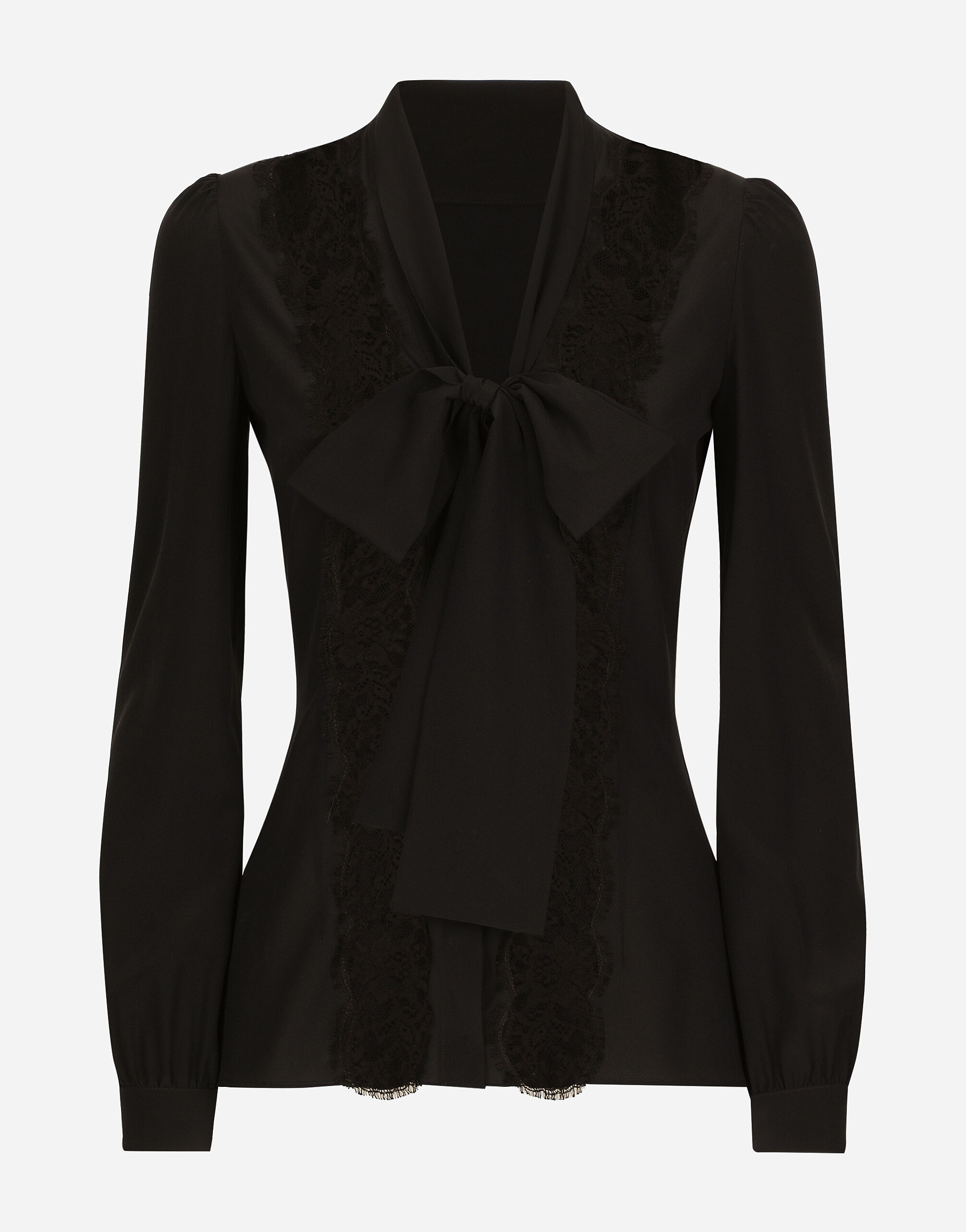 Dolce & Gabbana Silk shirt with lace inlay Black F6H0ZTFLRE1