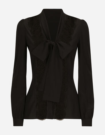 Dolce & Gabbana Bluse aus Seide mit Intarsie aus Spitze Schwarz F761RTFJTBR