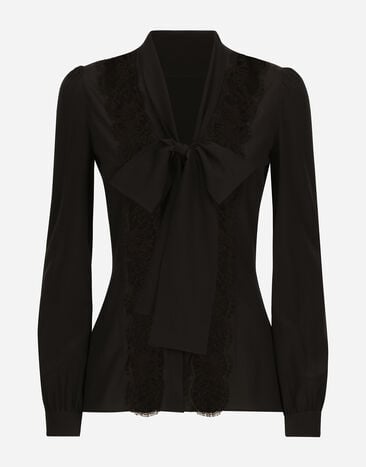 Dolce & Gabbana Camicia in seta con intarsio in pizzo Nero F761RTFJTBR