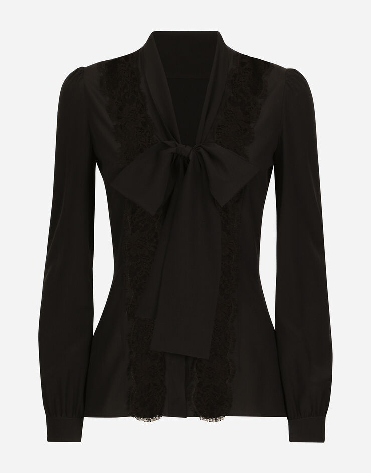 Dolce & Gabbana Camisa de seda con aplicación de encaje Negro F5R31TFUABS