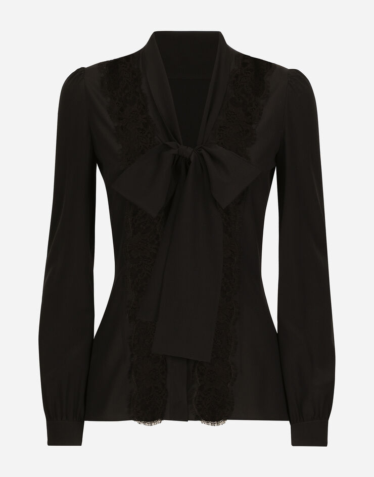 Dolce & Gabbana Silk shirt with lace inlay Black F5R31TFUABS