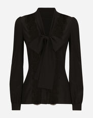 Dolce&Gabbana Silk shirt with lace inlay Black F6DKITFU1AT