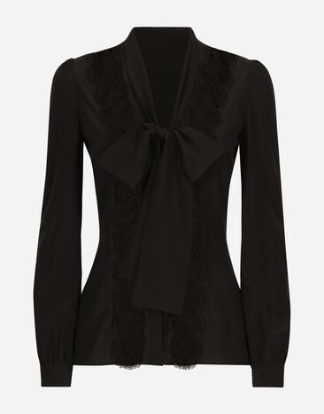Dolce & Gabbana 레이스 인서트 실크 셔츠 블랙 F761RTFJTBR