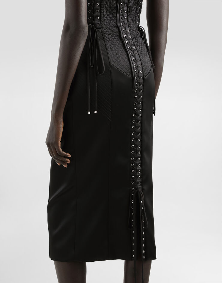 Dolce & Gabbana Strapless satin dress with corset details Black F6TUUTFURAD
