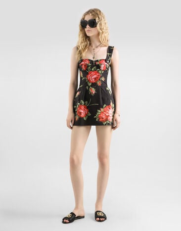 Dolce & Gabbana Rose bouquet-print cotton top Multicolor F7BB8THS5UT