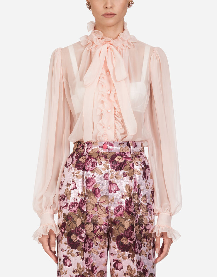 Dolce & Gabbana CHIFFON SHIRT WITH PUSSY-BOW PINK F5J60TFU1AT