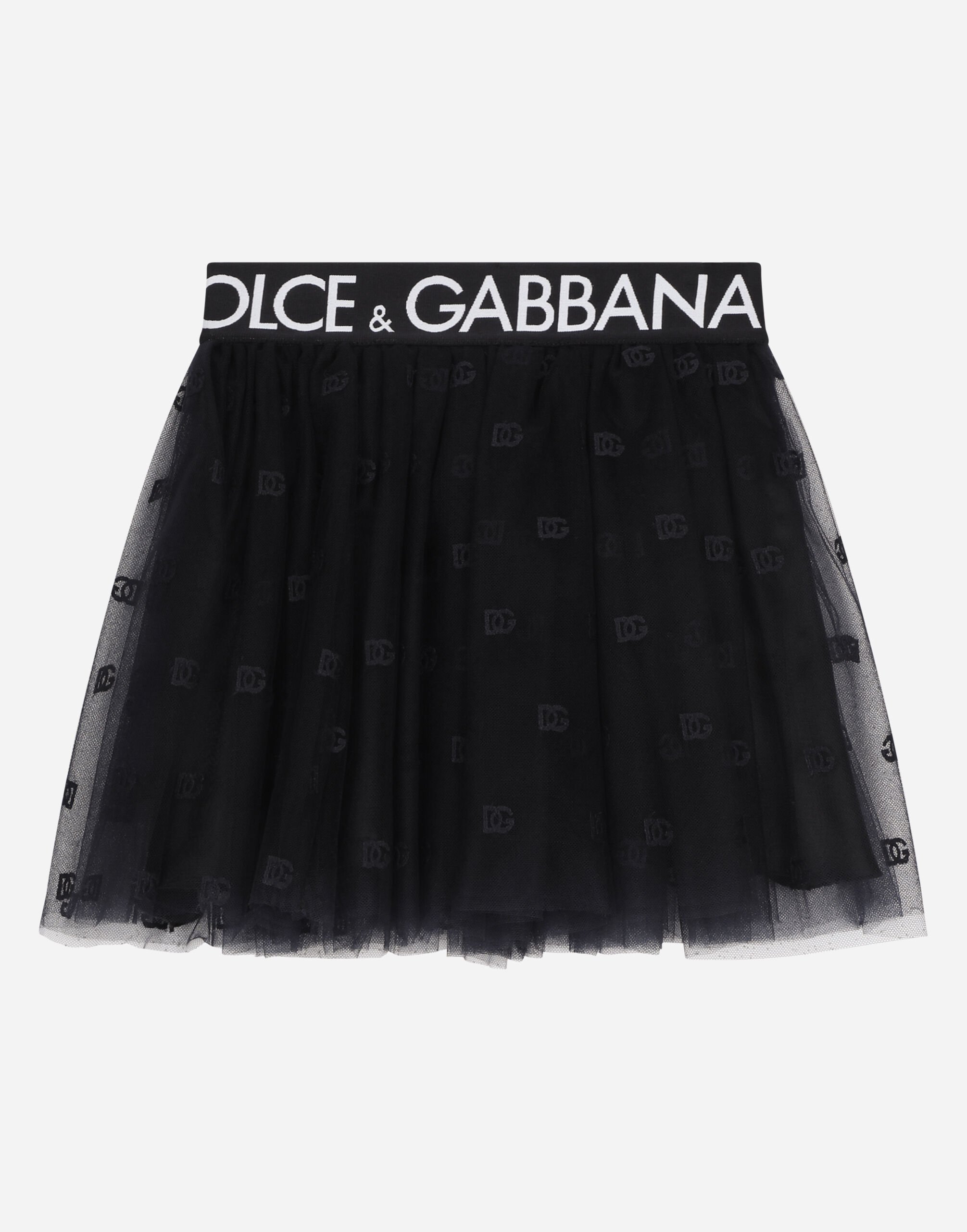 Dolce&Gabbana Minirock aus mehrlagigem Tüll mit Logo-Gummiband Weiss L5JTKTG7J7W