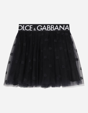 Dolce&Gabbana تنورة قصيرة من التول متعددة الطبقات مع نسيج مرن موسوم أبيض L5JTKTG7J7W