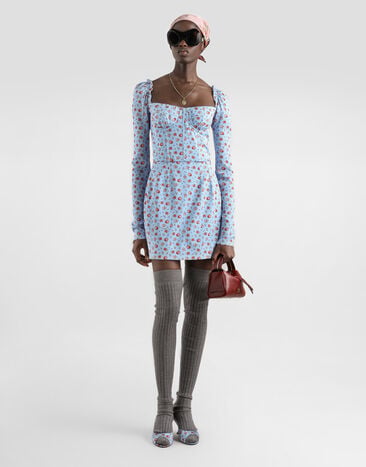 Dolce & Gabbana Small rose-print short charmeuse dress Multicolor F60HVTFSA79