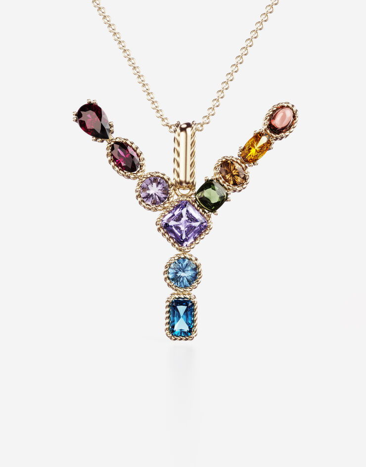 Dolce & Gabbana Rainbow alphabet Y pendant in yellow gold with multicolor fine gems Gold WAMR2GWMIXY